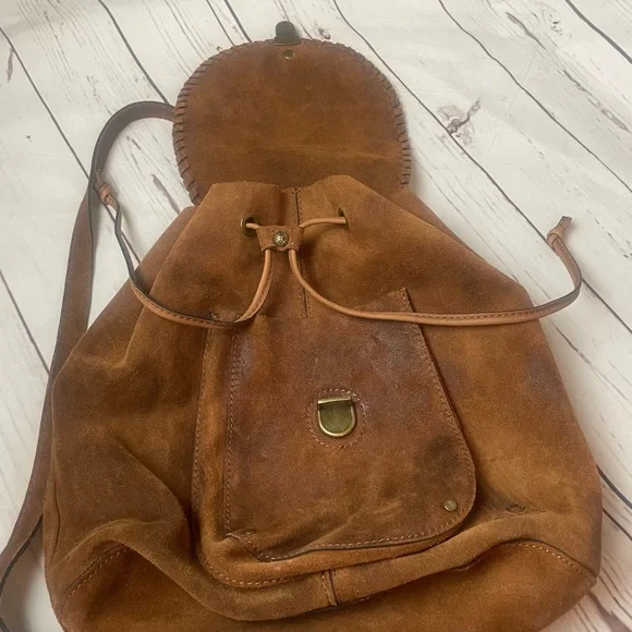 Patricia Nash Boho Western Hippie Burnished Leather Suede Cognac Casape Backpack